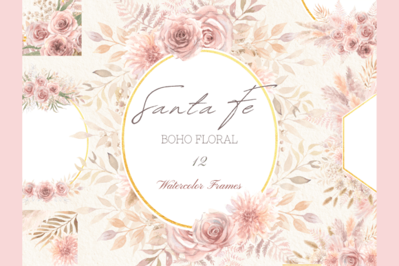 Download Watercolor Boho Pink Floral Frames Set - Premium Resources